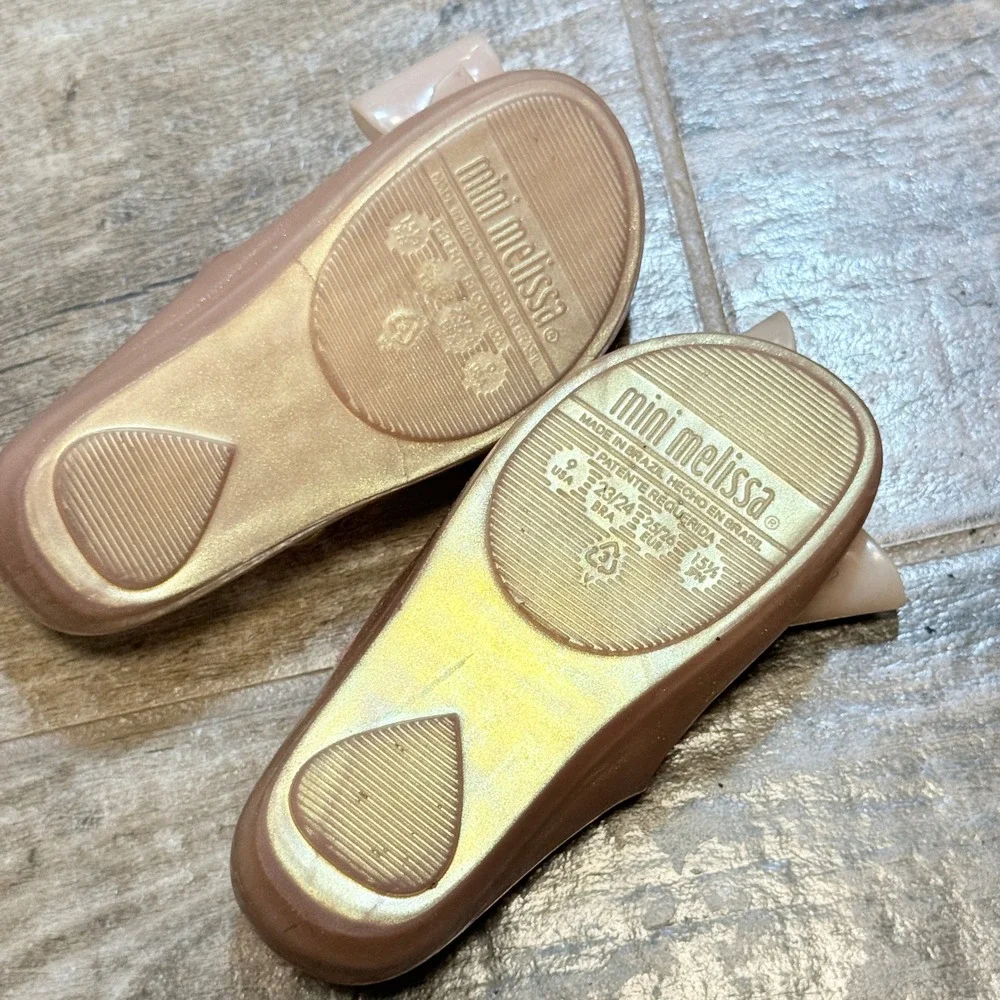 Mini Melissa Rose Gold Iridescent Ultragirl Bow Jelly‎ Mary Jane Shoes Toddler 9